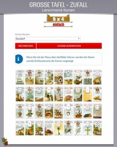 Lenormandkarten Große Tafel Zufallslegung 9x4 - Beispiellegung