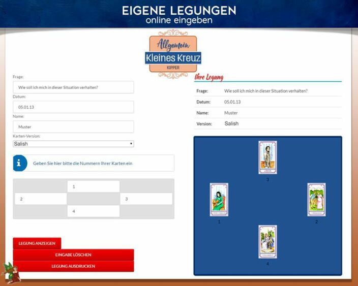 Kipperkarten eigene Legung online - Kleines Kreuz