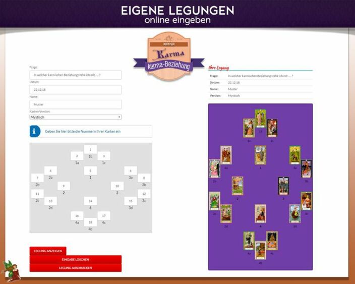 Kipperkarten eigene Legung online - Karmabeziehung