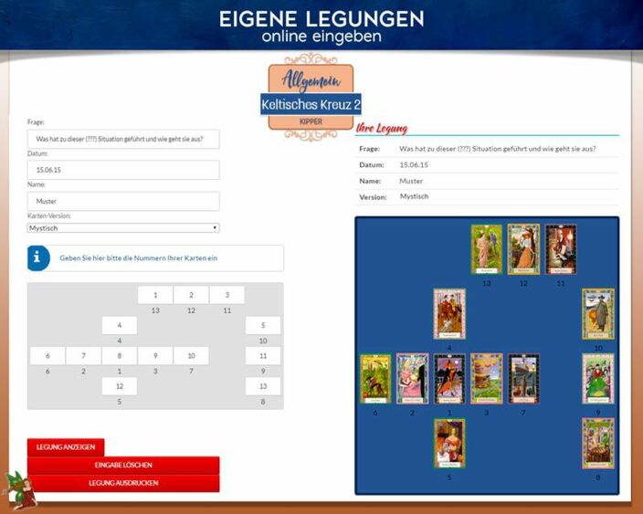 Kipperkarten eigene Legung online - Keltisches Kreuz 2