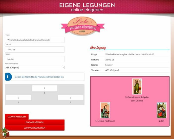 Kipperkarten eigene Legung online - Partnerschafts Überblick