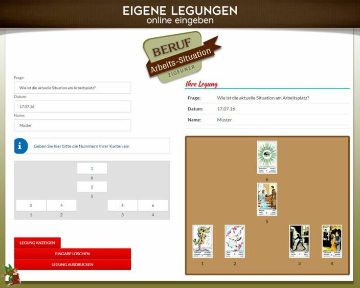Zigeunerkarten eigene Legung online - Arbeitssituation