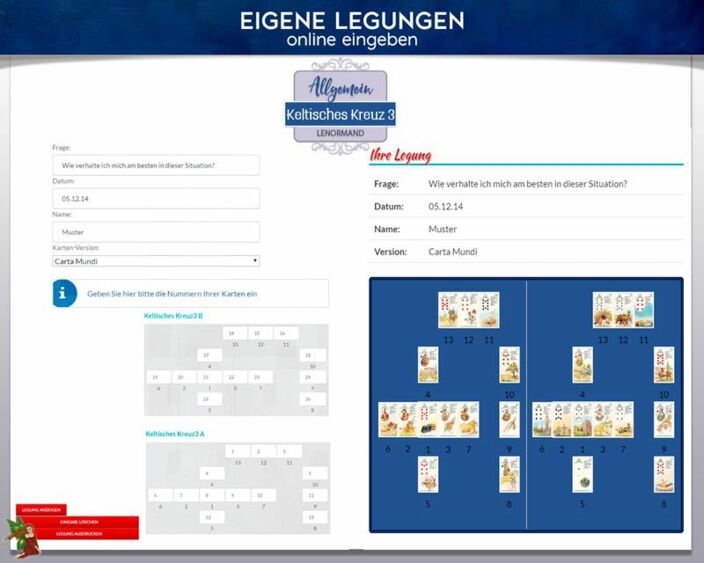 Lenormandkarten eigene Legung online - Keltisches Kreuz 3