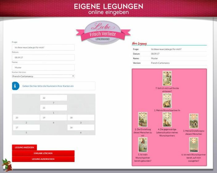 Lenormandkarten eigene Legung online - Verliebt