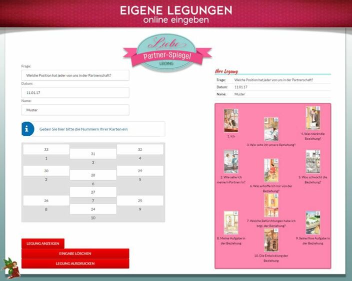 Leidingkarten eigene Legung online - Partnerschaftsspiegel
