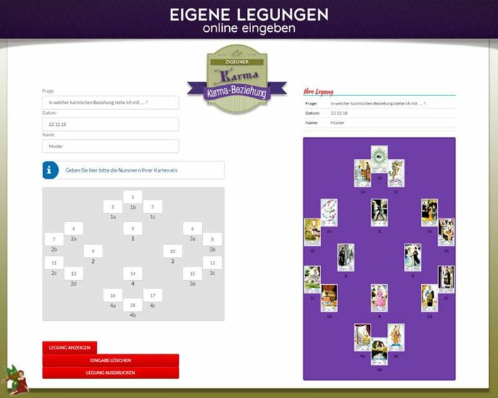 Zigeunerkarten eigene Legung online - Karmabeziehung