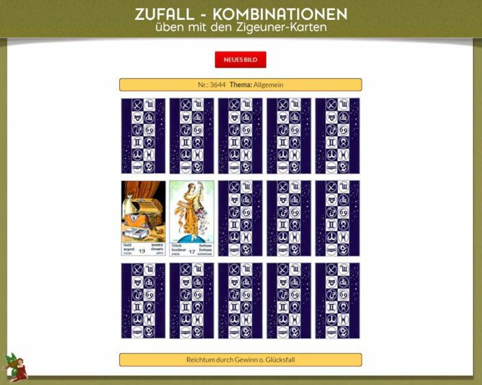 Zigeunerkarten Kombinationen per Zufall mit dem Deutungstrainer
