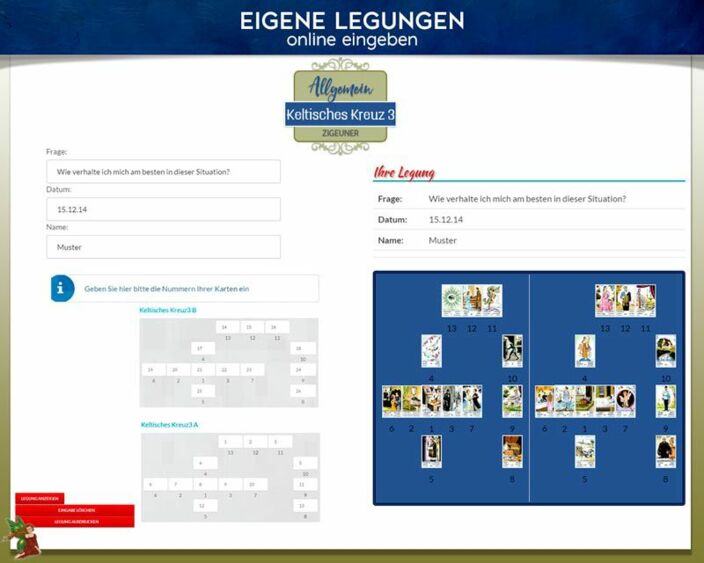Zigeunerkarten eigene Legung online - Keltisches Kreuz 3