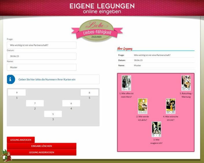Zigeunerkarten eigene Legung online - Liebesfähigkeit