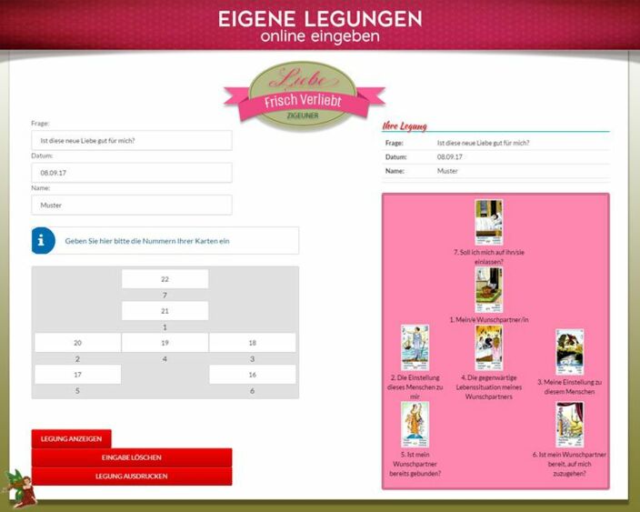 Zigeunerkarten eigene Legung online - Verliebt