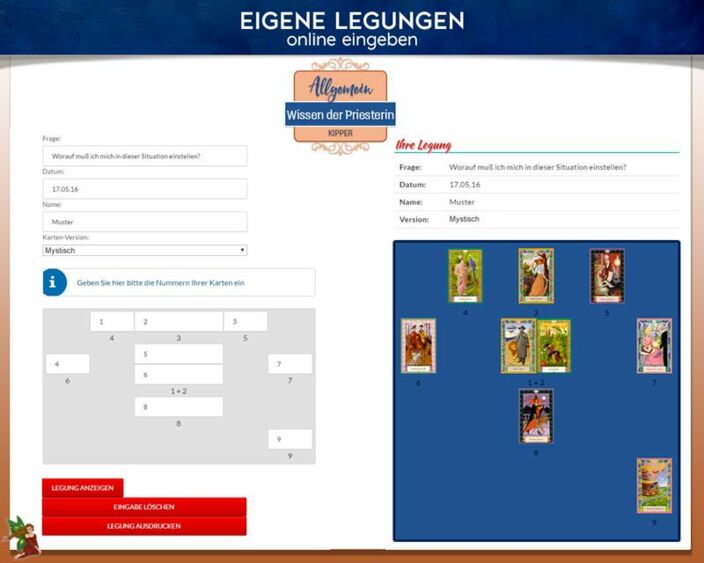 Kipperkarten eigene Legung online - Das Wissen der Priesterin