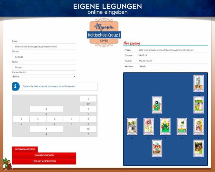 Kipperkarten eigene Legung online - Keltisches Kreuz 1