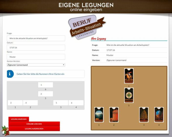 Lenormandkarten eigene Legung online - Arbeitssituation