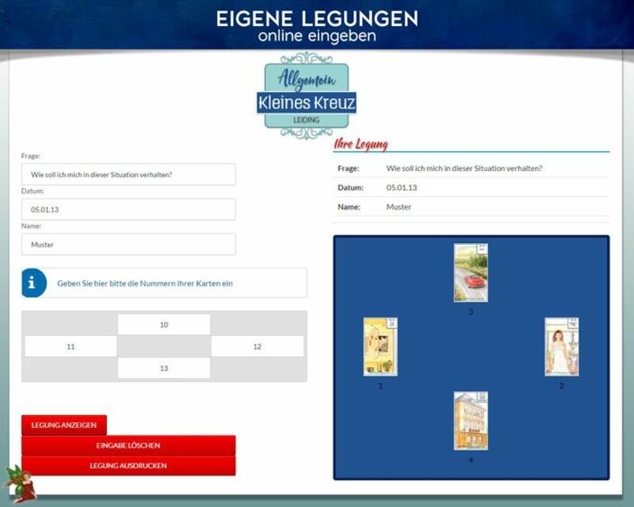 Leidingkarten eigene Legung online - Kleinzes Kreuz
