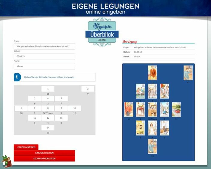 Leidingkarten eigene Legung online - Situationsüberblick mit 13 Karten