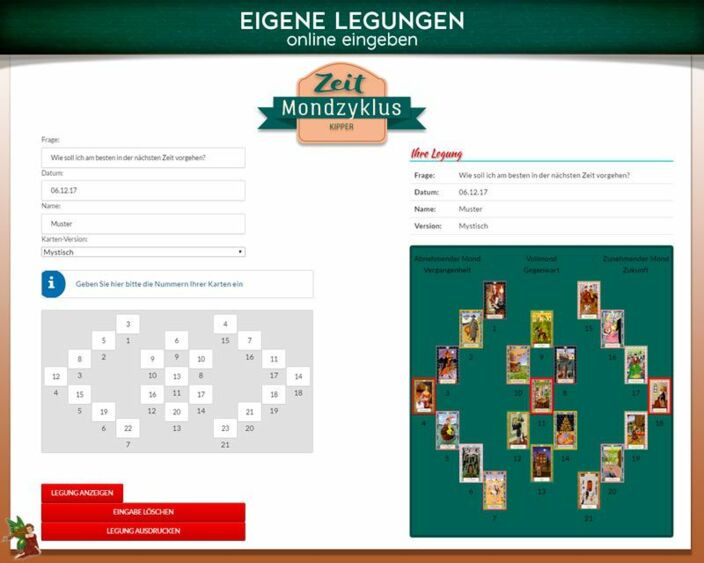 Kipperkarten eigene Legung online - Mondzyklus