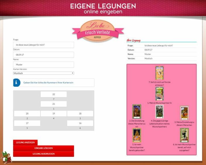 Kipperkarten eigene Legung online - Verliebt