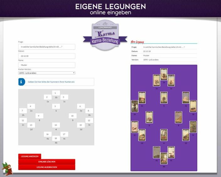 Lenormandkarten eigene Legung online - Karmabeziehung