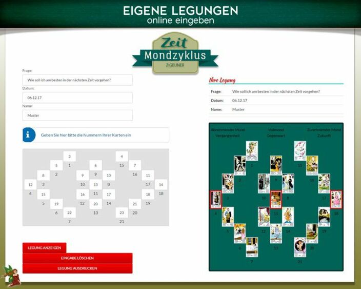 Zigeunerkarten eigene Legung online - Mondzyklus
