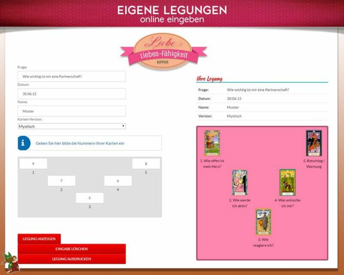 Kipperkarten eigene Legung online - Liebesfähigkeit