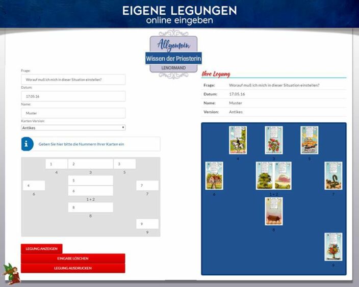 Lenormandkarten eigene Legung online - Das Wissen der Priesterin