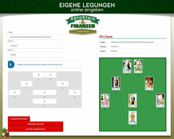 Zigeunerkarten eigene Legung online - Reichtum