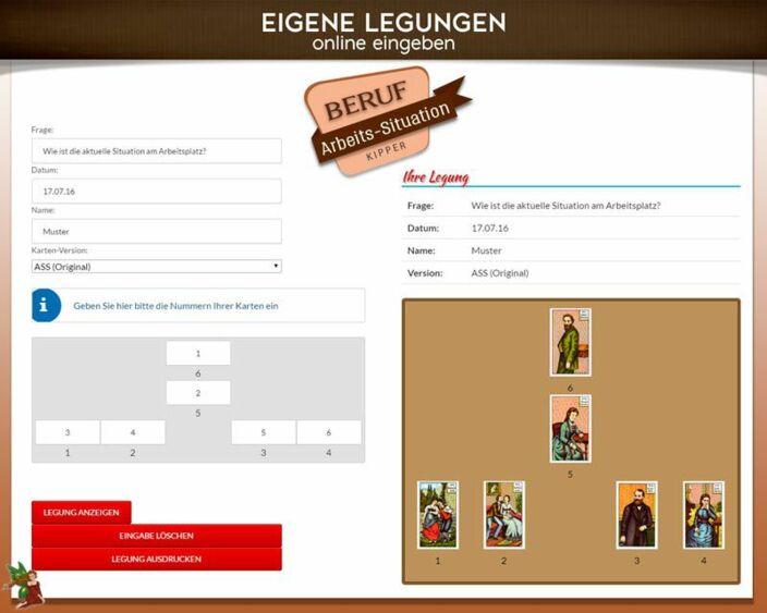 Kipperkarten eigene Legung online - Arbeitssituation