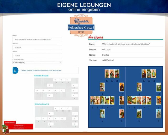 Kipperkarten eigene Legung online - Keltisches Kreuz 3