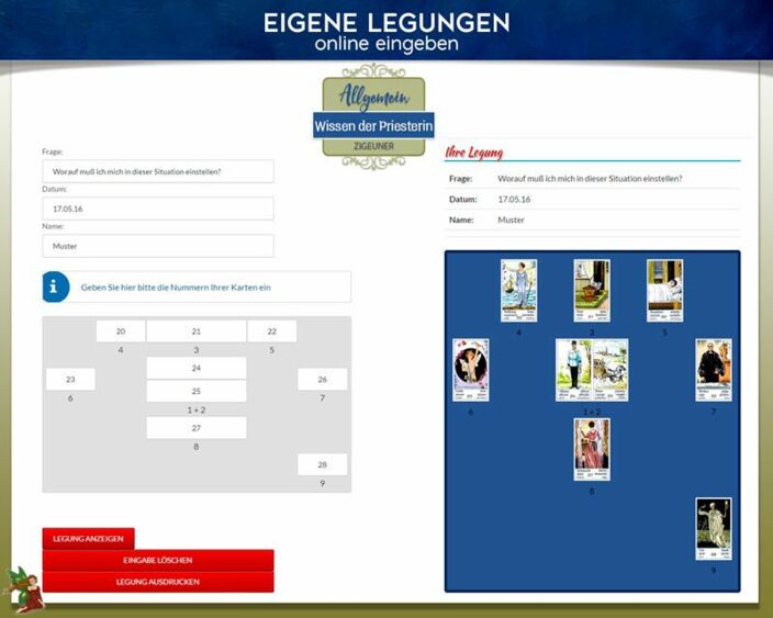 Zigeunerkarten eigene Legung online - Das Wissen der Priesterin