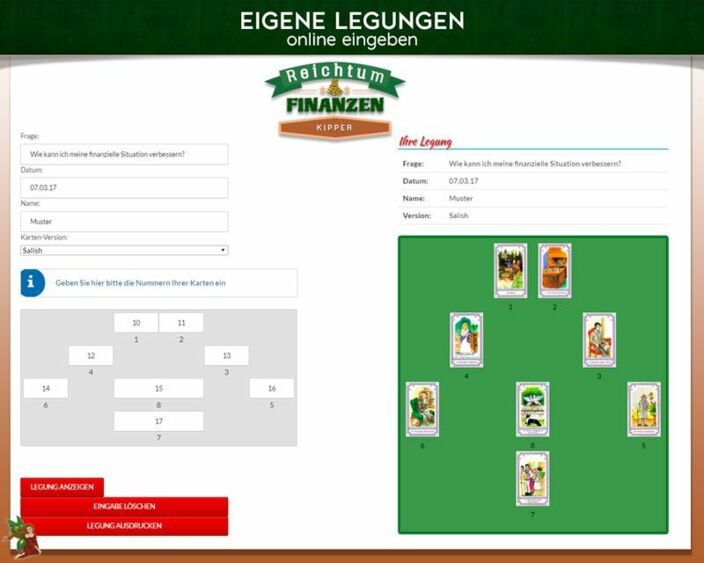 Kipperkarten eigene Legung online - Reichtum