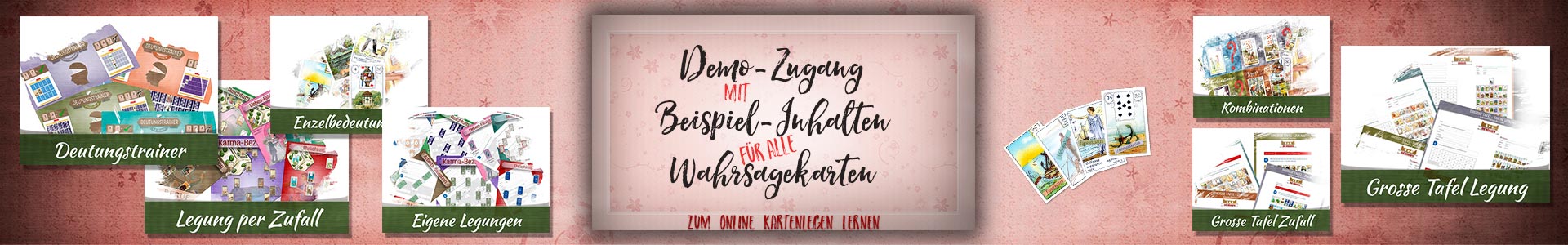 Demo-Zugang mit Beispiel-Inhalten für alle Wahrsagekarten - zum online Kartenlegen lernen
